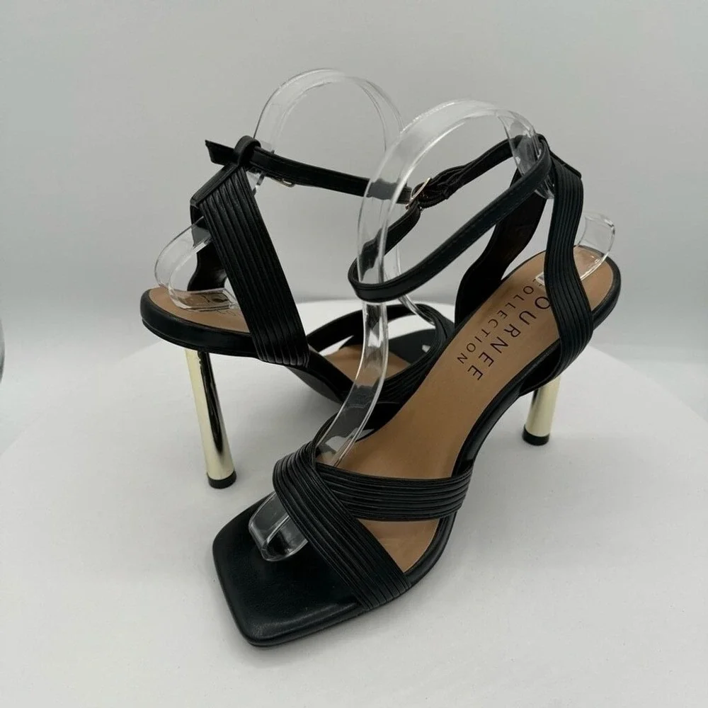 JOURNEE‎ ANNETT WOMENS SHOES W/ GOLD ACCENT HEELS SIZE 8 CLR BLACK/GOLD NWT